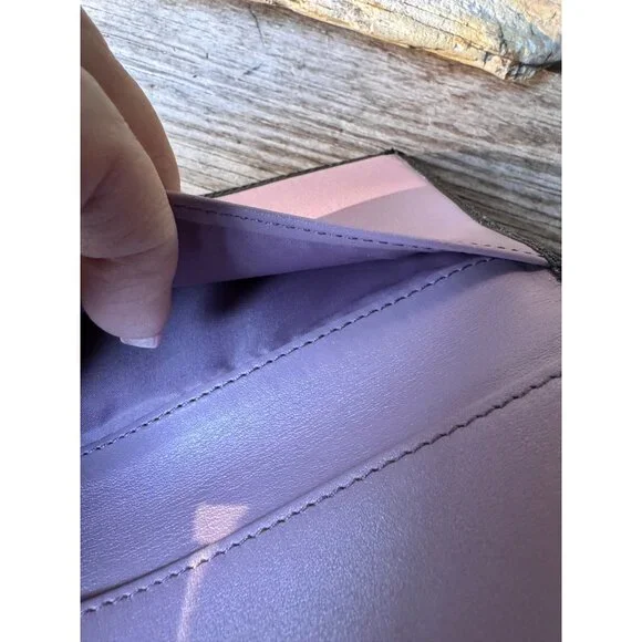 Coach Signature Canvas Checkbook Wallet Black Purple Interior Snap Closure - Picture 5 of 9